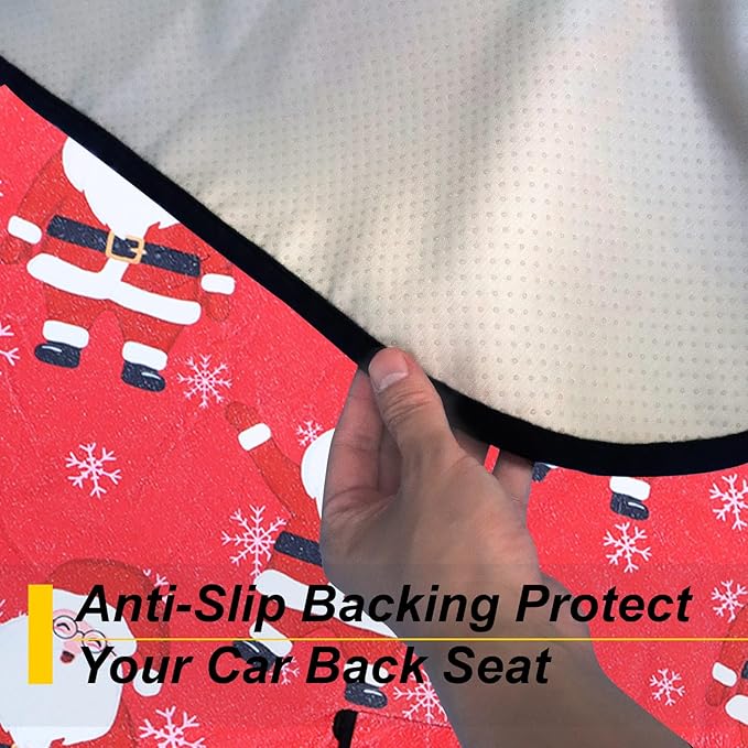 Back Seat Cover for Car Trucks Van SUV,Waterproof Rear Bench Towel Seat Covers for Dogs and Kids,Automotive Backseat Protector (Santa Claus)-PawvioPets