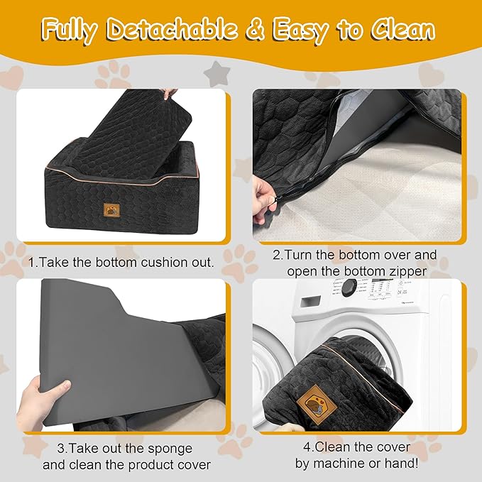 Dog Car Seat for Medium/Large Dogs, Washable Dog Booster Seat Under 60 lbs or 2 Small Dogs, Multi-Functional Pet Car Seat with Thick Cushion, 2 Safety Leashes (Black)-PawvioPets