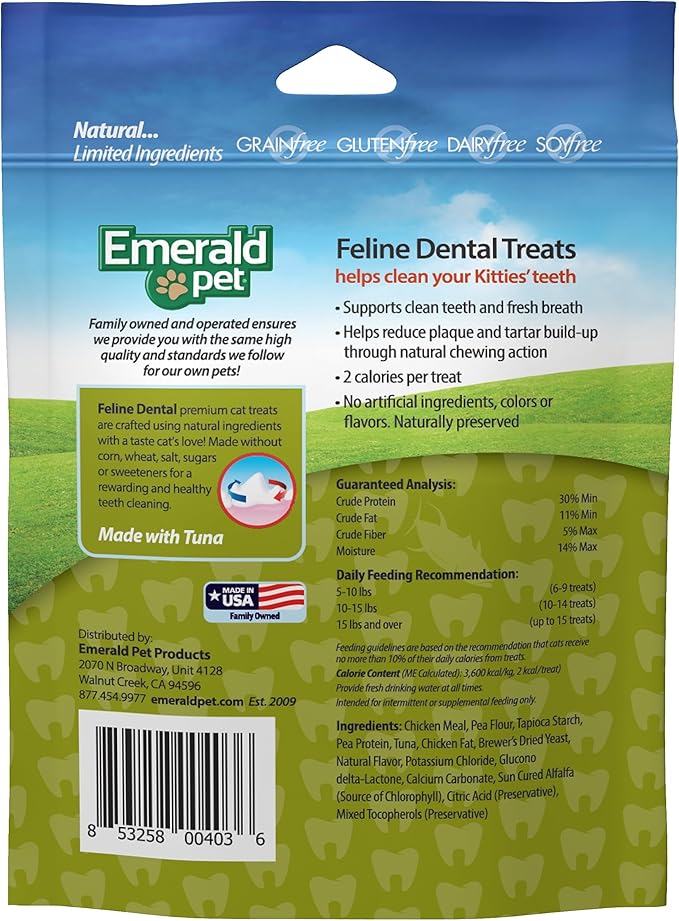 Feline Dental Treats — Tasty and Crunchy Cat Dental Treats Grain Free — Natural Dental Treats to Clean Cat Teeth, Freshen Cat Breath, and Reduce Plaque and Tartar Buildup — Tuna Treats, 3 oz-PawvioPets