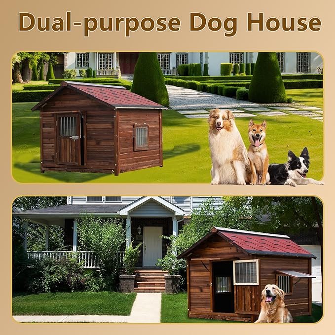 Big Dog House Outdoor, Dog Houses for Large Dogs Outside,Luxury Pet House Waterproof, Warm Dog Houses with Waterproof Roof for All Seasons, 3XL-PawvioPets