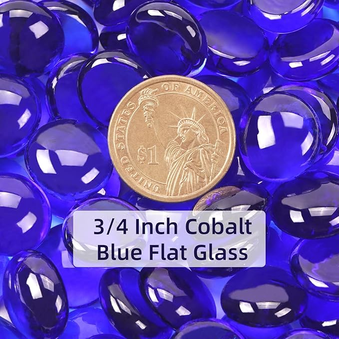 1LB Cobalt Blue Flat Glass Marbles for Vases, Gemstone Beads Vase Filler Decorative Glass Pebbles for Fish Tank, DIY Crafts, Aquarium Decor Rocks-PawvioPets