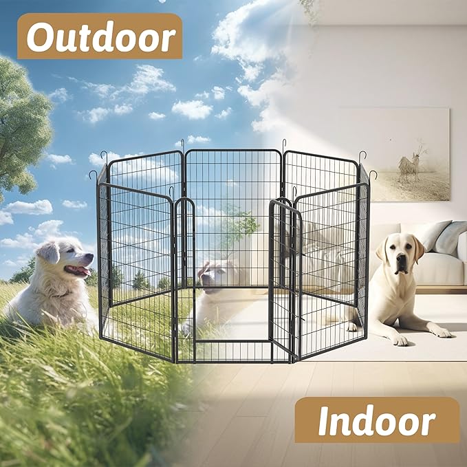 Dog Playpen, Outdoor Dog Fence, 12 Panels, 40" H Dog Pen for Large/Medium/Small Dogs, Heavy Duty Metal Pet Fence with Gate, Portable Dog Fence for RV Camping and Yard (Black)-PawvioPets