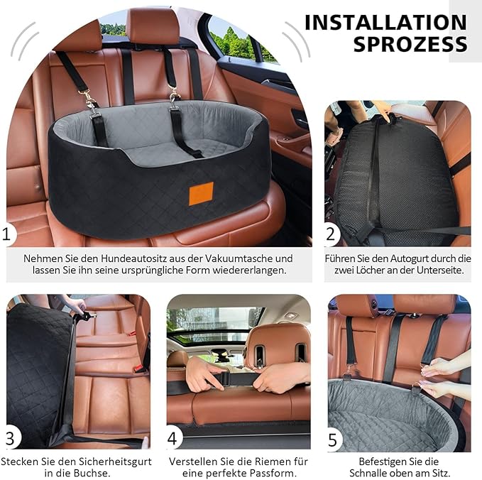 Dog Car Seat for Medium Dogs Up to 50 lbs, Pet Booster Seat for Cars SUVs and Trucks, Travel Dog Bed with Safety Strap, Thick Cushion, Non-Slip Base, Washable and Portable (Black)-PawvioPets