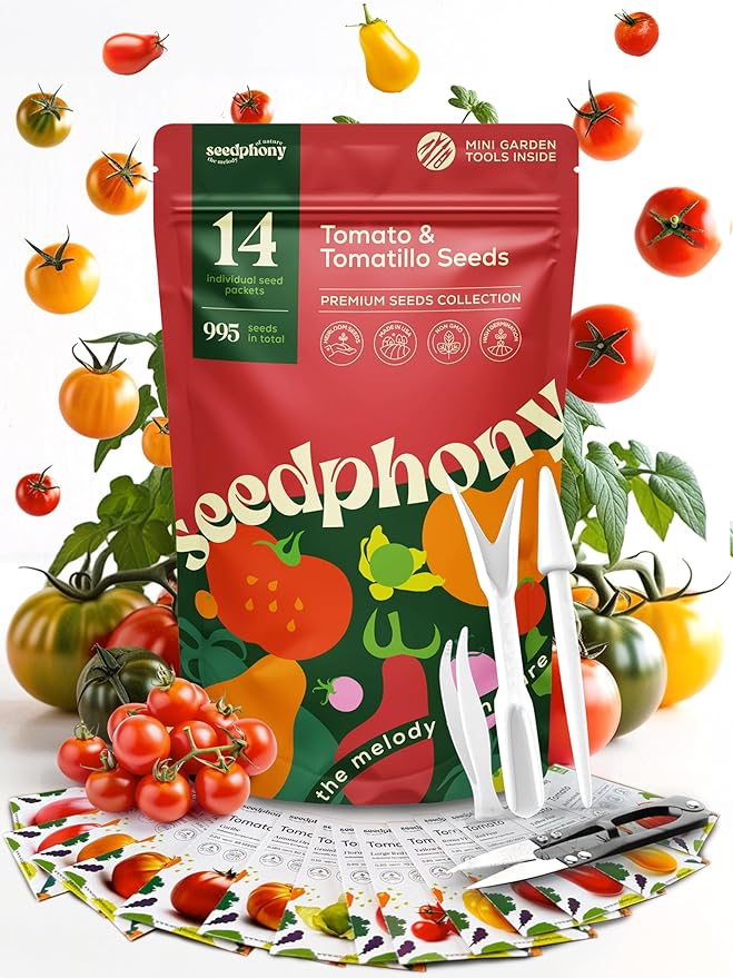 14 Tomatillo & Tomato Seeds for Planting Variety Pack - 990+ Non-GMO Heirloom Vegetable Seeds for Growing Tomato Indoor & Outdoor: Cape Gooseberry, Cherry, Flame, Roma, Beefsteak Tomatoes-PawvioPets