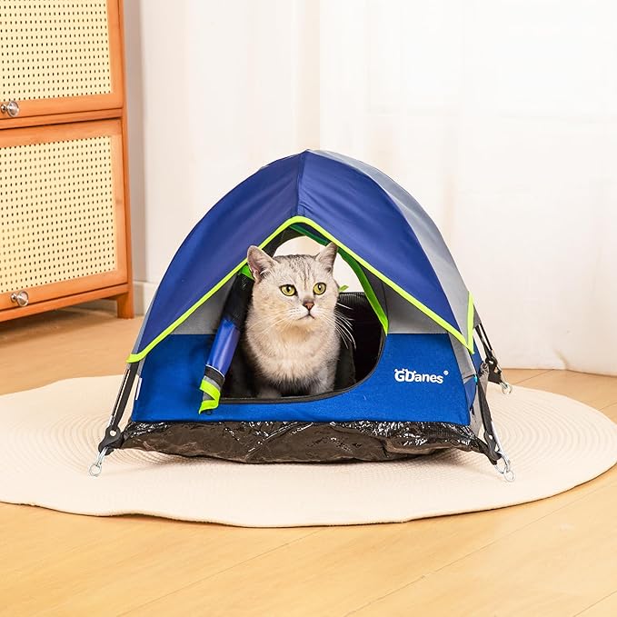 GDanes Blue Cat Tent, Large Cave Bed for Indoor Cats and Small Dogs with Soft Pad - 22" x 22" x 16"-PawvioPets