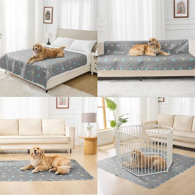 Aitmexcn Washable Puppy Dog Pee Pad, 100% Waterproof Whelping Training Mat for Puppy/Senior Dog, Fast Drying Reusable Puppy Pads for Indoor, Outdoor and Car Travel- 72'' x 72'' Llight Gray 1PC-PawvioPets