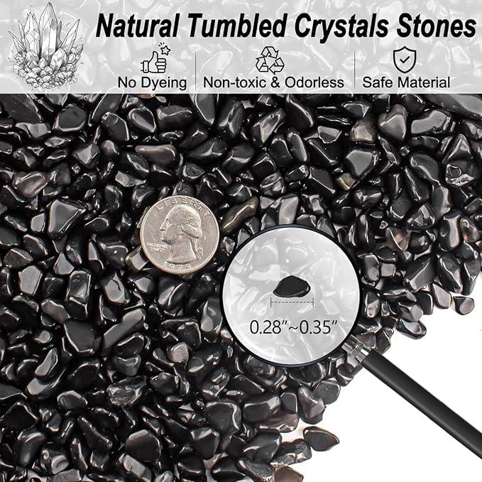 3 Lb Black Obsidian Crushed Stone Crystal Chips Bulk, Betta Fish Tank Gravel Rocks Irregular Shaped Marbles Pebbles for Aquarium, Vase Fillers, Succulent Plants Decor-PawvioPets