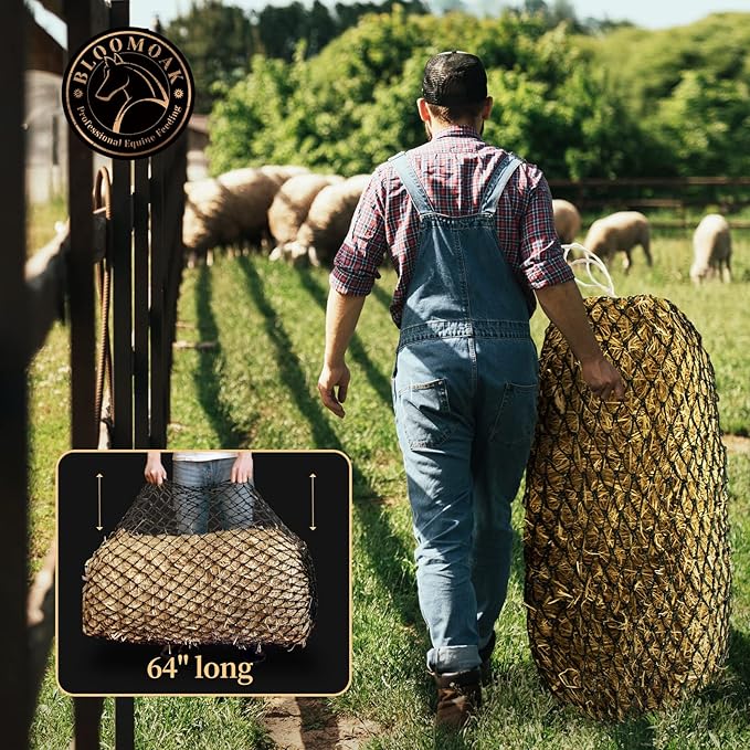 Bloomoak Slow Hay Net Feeder for Horses, Durable Soft Black PE 2String Hay Bales Bags with 2" Hole, Fit 36 * 18 * 18" Square Bale Easily…-PawvioPets