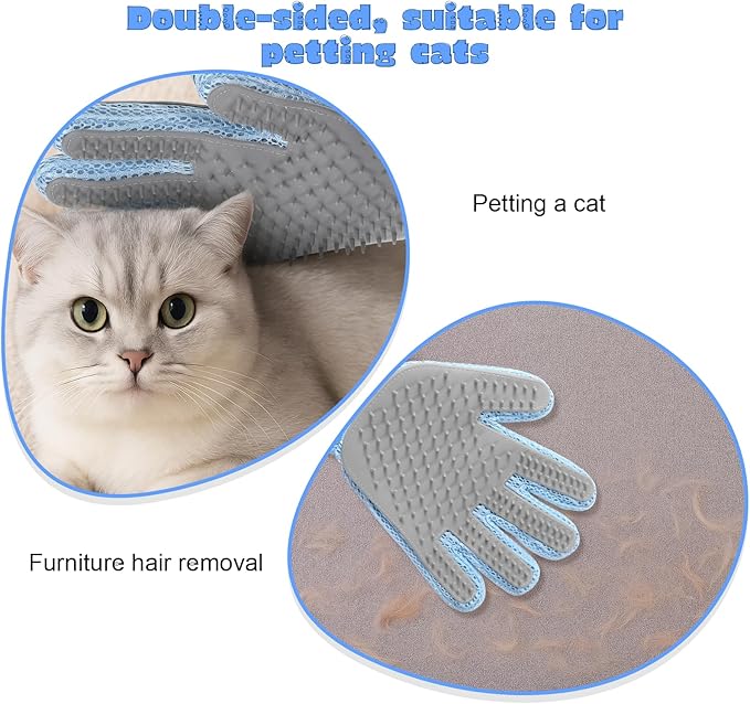 2 in 1 Pet Grooming Glove for Cats & Dogs, Efficient Deshedding Brush Pet Long Short Fur Removal Glove, Gentle Massaging Puppy Kitten Bathing Grooming Brush Tool, Easy Clean Floating Hair Mitt-PawvioPets