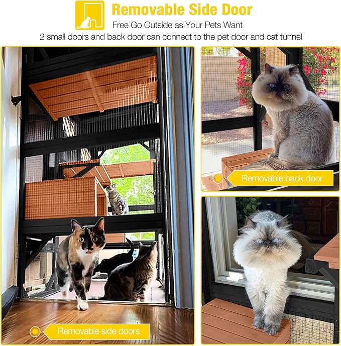 Aivituvin Catio Outdoor Cat Enclosure Large Cat House for Mulitiple Cats Walk in Kitty Cage with Tarp Roof 70" Black-PawvioPets