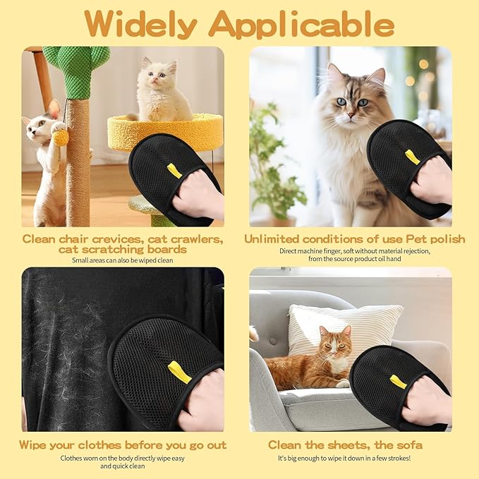 3Pcs Pet Hair Removal Glove for Cats & Dogs, Upgrade Efficient Grooming Gloves for Pet Hair, Cat Grooming Gloves for Hair Removal，Reusable Cat & Dog Hair Remover for Couch, Furniture-PawvioPets