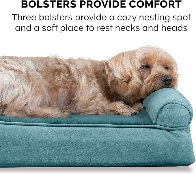 Furhaven Orthopedic Dog Bed for Large/Medium Dogs w/ Removable Bolsters & Washable Cover, For Dogs Up to 55 lbs - Plush & Suede Sofa - Deep Pool, Large-PawvioPets