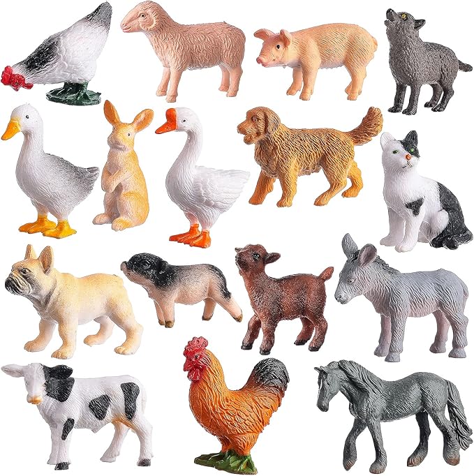 16Pcs Small Animals Figures, Realistic Farm Animals Toys for Cupcake Toppers, Learning Educational Toys, Birthday Party Favors Gift for Kids-PawvioPets