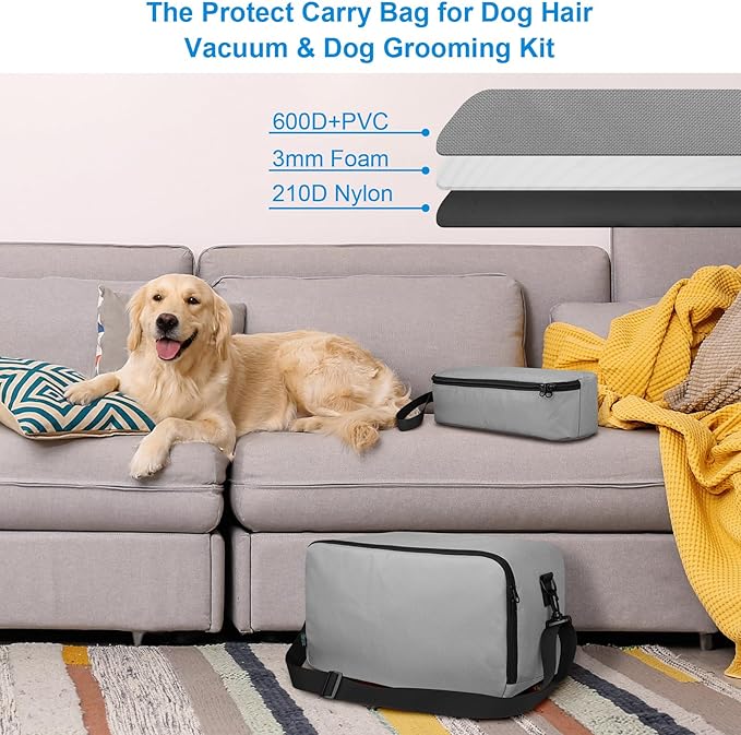 Beautyflier Pet Grooming Supplies Organizer, Protective Tote Bag Case for Pet Grooming Kit & Vacuum Suction Dogs Cats Hair, Travel Pouch Bag for Pet Dog Grooming Vacuum Kit, Bag Only (Gray)-PawvioPets