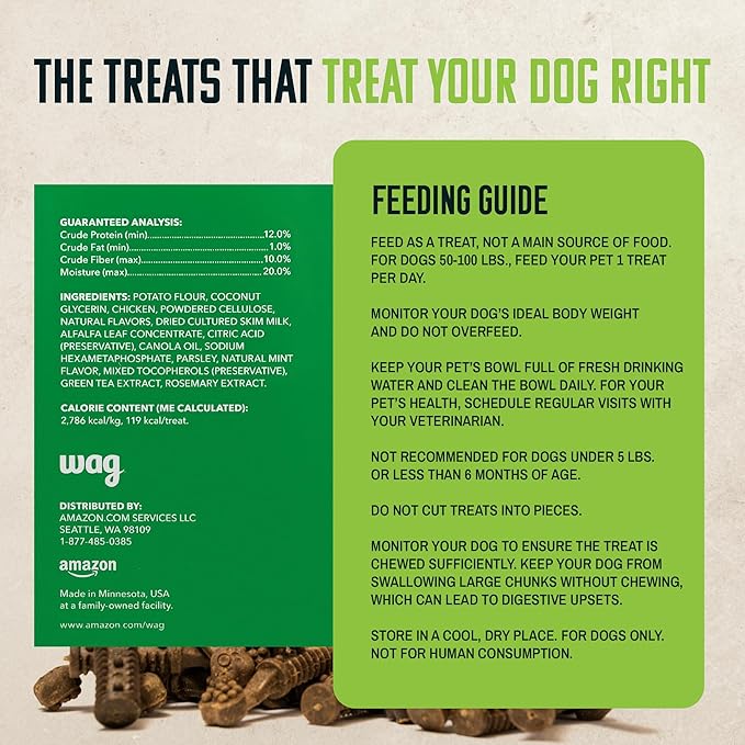 Amazon Brand - Wag Dental Dog Treats to Help Clean Teeth & Freshen Breath - Small, Unflavored, 2.25 pounds, 60 Count (Pack of 1)-PawvioPets
