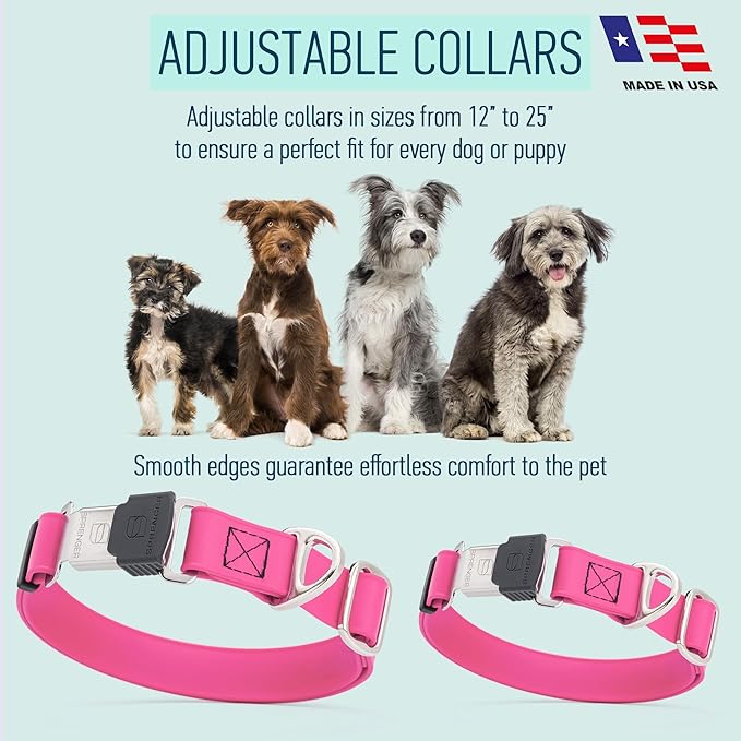 Dogline Biothane Waterproof Dog Collar with Herm Sprenger Black Stainless Steel Quick Release Buckle – Heavy Duty Tactical Durable Collar for Dogs – Comfortable and Safe Pet Collar W 1" L 15-25" Pink-PawvioPets