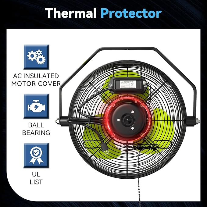 12 IN High Velocity Wall Mount Fan, 3 Speed Industrial Wall Fan with Sealed Motor, 2500 CFM Adjustable Air Circulator for Garage, Commercial, Greenhouse, Warehouse & Gazebo Use, UL Listed-PawvioPets