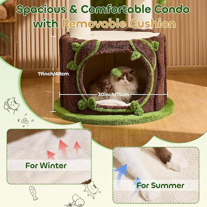 73‘’ Tall Flower Cat Tree for Indoor Cats Large Adult, Luxury Cat Tower with Scratching Post, Heavy Duty Modern Cat Furniture for Large Cats, Removable Mats, Multi-Level Cat House with Toy Ball-PawvioPets