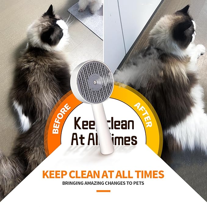 3 in 1 Cat Steam Brush, Self-Cleaning Anti-Static Pet Spray Hair Removal Comb for Cats with Release Button and Tank, Rechargeable Steam Brush for Shedding, Massage and Cleaning-PawvioPets