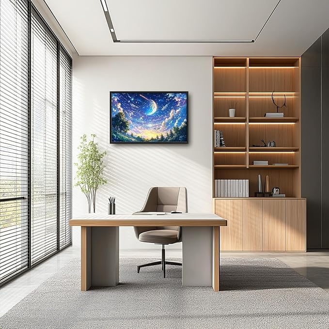 Framed Large Anime Sky Wall Art for Living Room, Oversized Fantasy Night Sky Forest Wall Decor Nature Canvas Painting Modern Artwork Home Decoration for Living Room Bedroom Office 36"x24"-PawvioPets