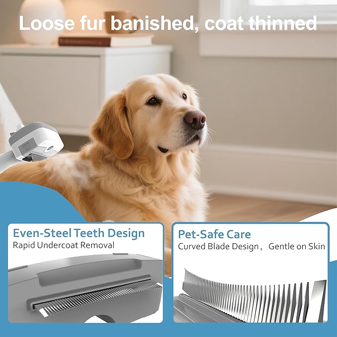 5 in 1 Pet Steam Brush for Dogs & Cats – Self Cleaning, 3 Pet Brush for Smoothing, Dematting, Thinning – Shedding, Grooming & Hair Removal, Includes Shampoo & Storage Case (8.0"-promax)-PawvioPets