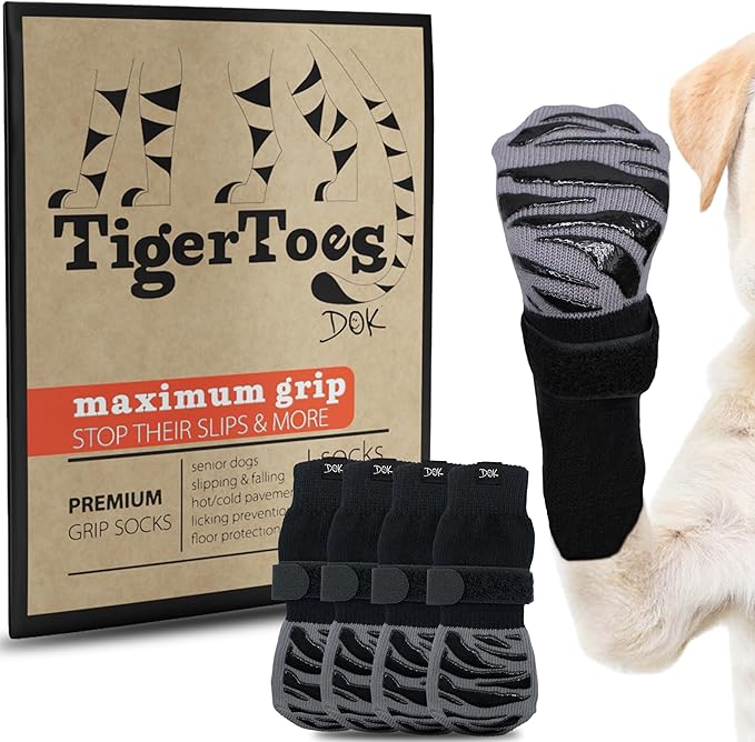 DOK TigerToes Premium Non-Slip Dog Socks for Hardwood Floors - Extra-Thick Grip That Works Even When Twisted - Prevents Licking, Slipping, and Great for Dog Paw Protection (XXL)-PawvioPets