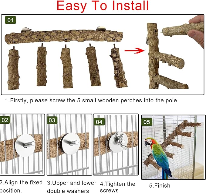 Bird Parrot Ladder Perch for Cage, Nature Wooden Bird Bridge Exercise Stands Parrot Climbing Chewing Toys for Small Animal-PawvioPets