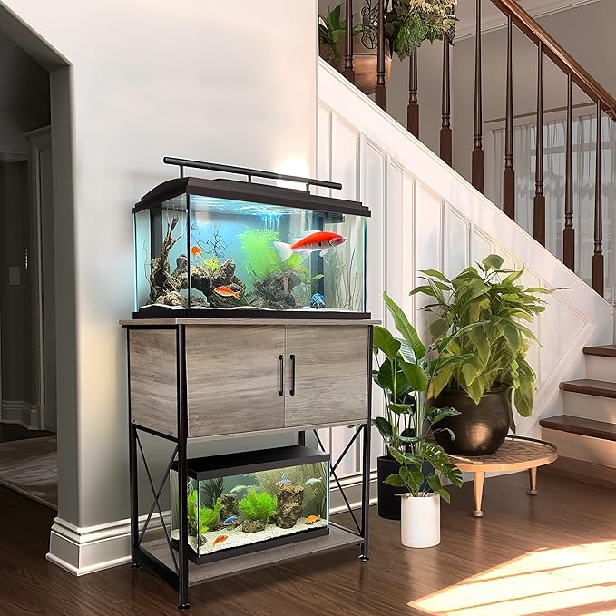 20-29 Gallon Aquarium Stand Metal Frame Fish Tank Stand with Cabinet Storage, for 20 Gallon Long Aquarium,30.7" L*16.5" W Tabletop,330LBS Capacity Grey PG01YGZ-PawvioPets