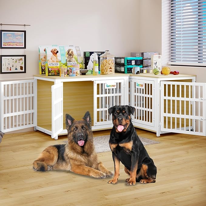 EasyCom Heavy Duty Dog Kennel Indoor with Name Tag, XXL Dog Crate Furniture for Large Dogs, Double-Doors Sturdy Dog Cage for Anxiety Dog, Decorate House as TV Stand, End Table, Bedside Table-PawvioPets