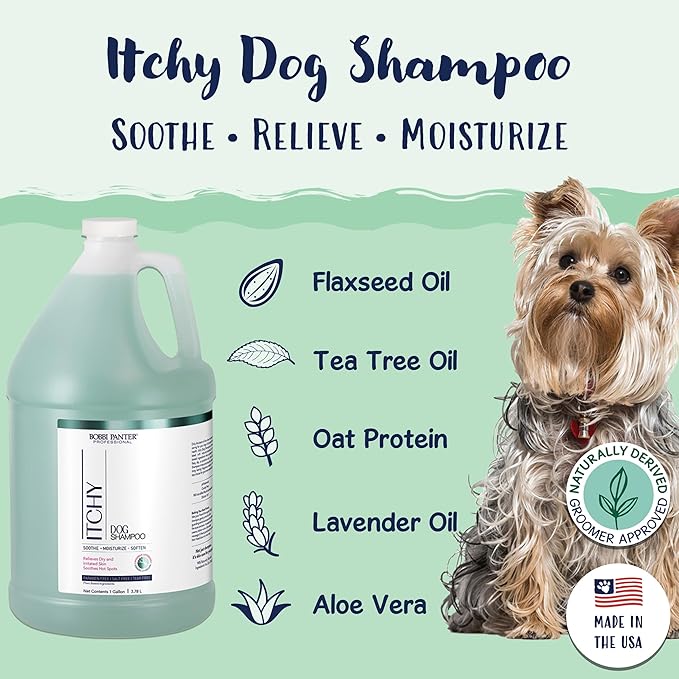 Bobbi Panter Dog Shampoo - Made in USA - All Natural Formula for Itch Relief & Soothing Skins, Concentrated 16:1 for Professional Groomers - Green Apple Scent, 1 Gallon-PawvioPets