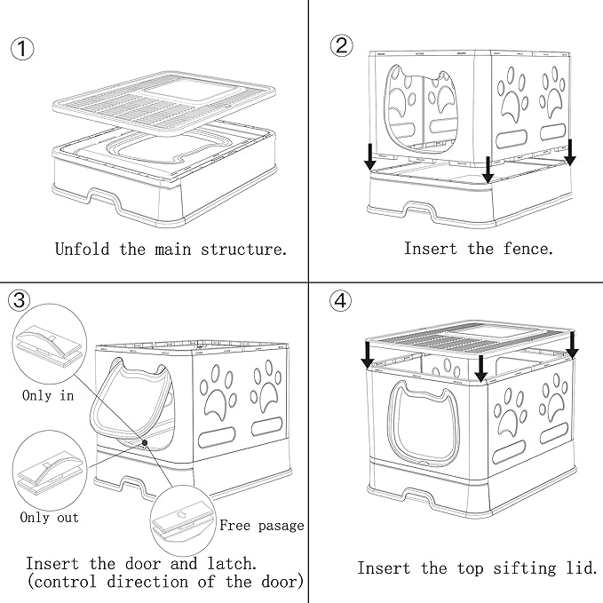 Gefryco Foldable Cat Litter Box with Lid,Covered Litter Box for Small and Medium Cats, Enclosed Cat Potty with Scoop and Brush, Top Entry Cute Kitten Litter Tray with Drawer and Top Cover(White)-PawvioPets