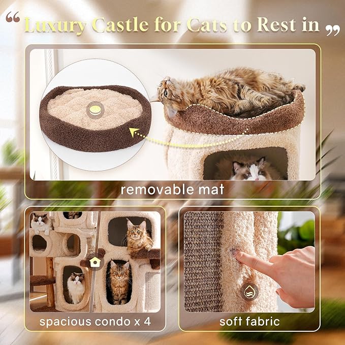69.69'' Modern Cat Tree for Indoor Cats Large Adult, Luxury Cat Tower with Scratching Post, Multi Level Spacious Condo, Heavy Duty Kitty House, Sturdy Cat Activity Center for Large Cat-PawvioPets