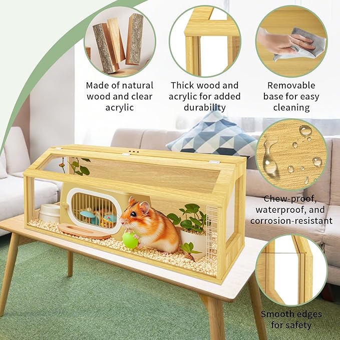48" Large Hamster Cage, Chewproof Gerbil Cages and Habitats, Openable Top Roof Window with Silencing Pad, Wooden Guinea Pig Cage for Small Animals, Dwarf and Syrian Hamster, 40 x 20 x 20 Inches-PawvioPets