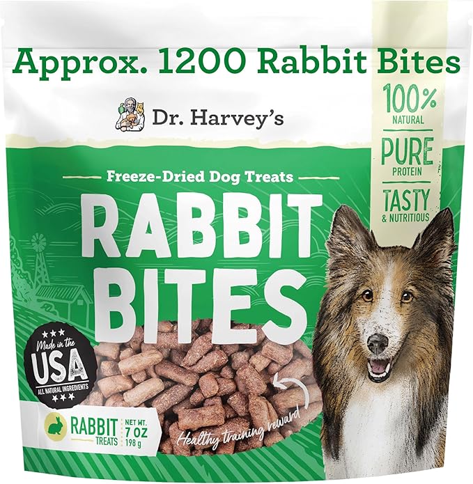 Dr. Harvey's Rabbit Bites Freeze-Dried Raw Dog Treats, Single Ingredient, All-Natural Rabbit Meat Protein for Dogs, Allergen-Free, 7 Ounces (1 Pack)-PawvioPets