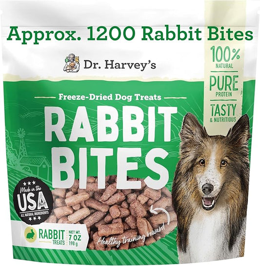 Dr. Harvey's Rabbit Bites Freeze-Dried Raw Dog Treats, Single Ingredient, All-Natural Rabbit Meat Protein for Dogs, Allergen-Free, 7 Ounces (1 Pack)-PawvioPets