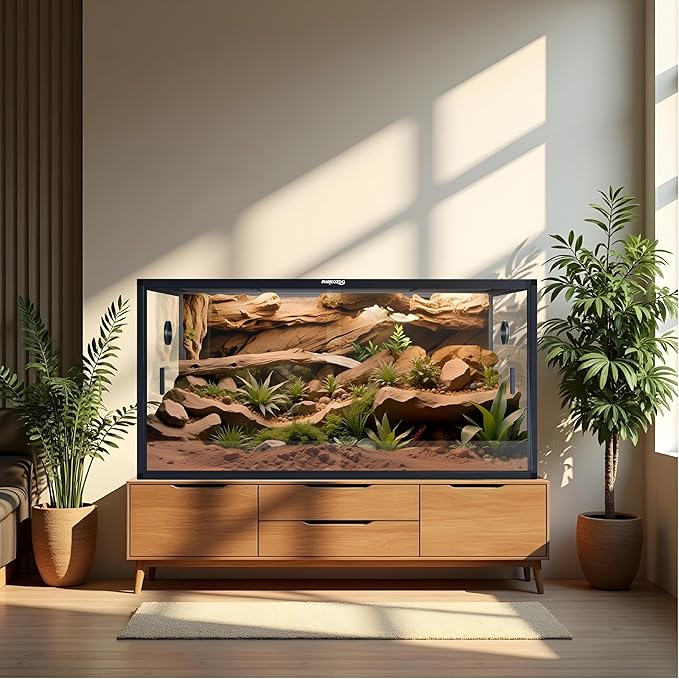 120 Gallon Bearded Dragon Tank,48" x 24" x 24" Reptile Tank with Sliding Door Top Screen Ventilation, Front Opening Reptile Enclosure for Easy Maintenance-PawvioPets