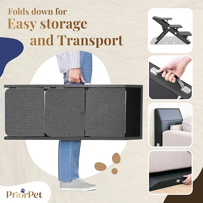 Dog Steps for Bed & Couch 2-in-1 Dog Stairs/Ramp - Height Adjustable Dog Ramp for Couch 7” - 20” - Pet Stairs, Dog Stairs for Small Dogs - Easy to Move Pet Steps with Landing Platform, Black-PawvioPets