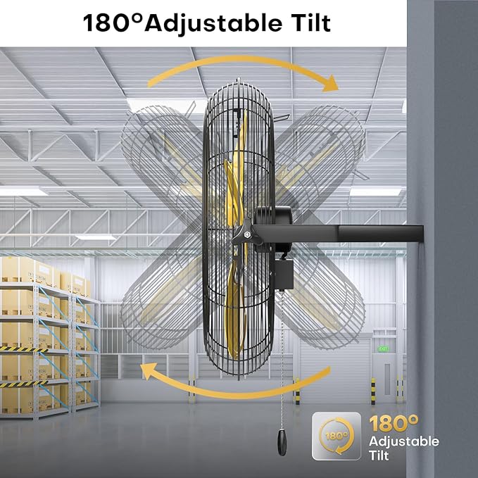 20 Inch Industrial Wall Mount Fan, 5200 CFM Industrial Metal Wall Fans with Poweful Motor, 3 Speed, Heavy Duty Construction Indoor for Warehouse, Workshops, and Garage, UL Listed-PawvioPets