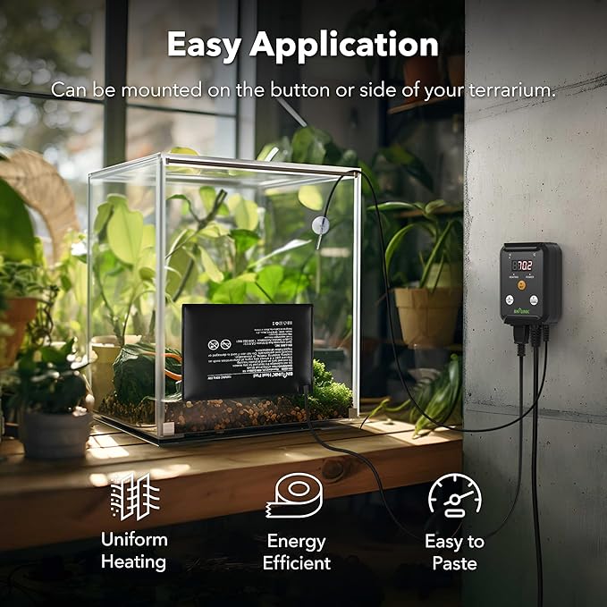 BN-LINK Durable Reptile Heating Pad 6" X 8" with Digital Thermostat Under Tank Heater Terrarium Warmer Combo Set for Turtles, Lizards, Frogs, and Other Reptiles-PawvioPets