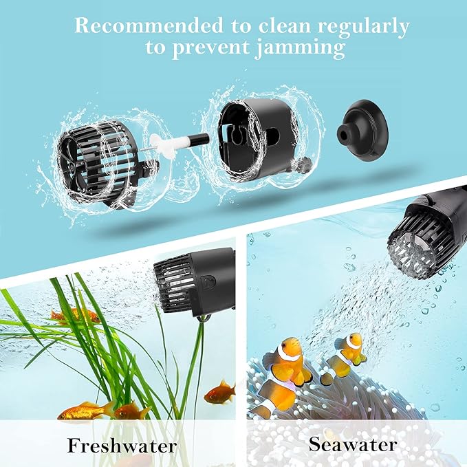 AQQA Aquarium Wave Maker,3W/5W/10W/15W Suction Cup Fish Tank Single Powerhead Pump，110V/60Hz Ultra Quiet Submersible Circulation Pump,360°Adjustable For Freshwater Saltwater Black-PawvioPets