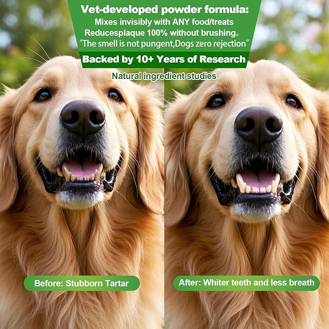 Dog Dental Powder,Dog Teeth Cleaning Powder,Dog Dental Cat Dental Care,Cat and Dog Teeth Cleaning,Canine Plaque Remover Helps Reduce Bad Breath,Improve Pet's Oral Cavity and Freshen Breath（80G）-PawvioPets
