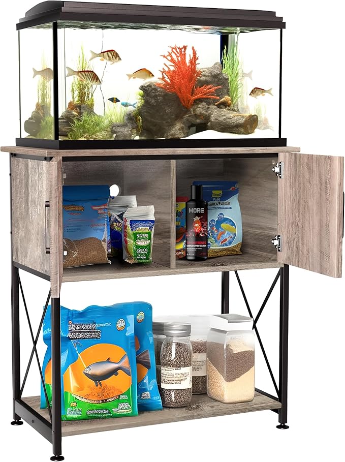 20-29 Gallon Aquarium Stand Metal Frame Fish Tank Stand with Cabinet Storage, for 20 Gallon Long Aquarium,30.7" L*16.5" W Tabletop,330LBS Capacity Grey PG01YGZ-PawvioPets