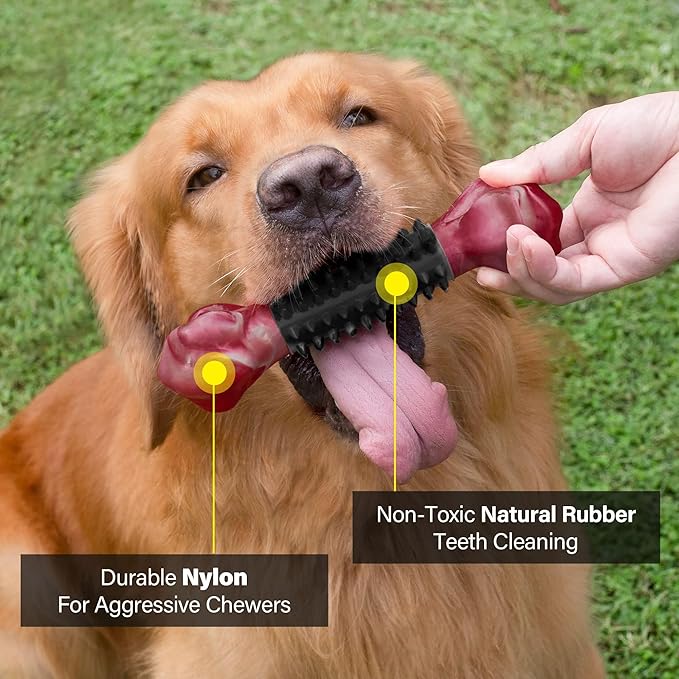 Apasiri Tough Dog Toys for Aggressive Chewers Large Breed, Dog Chew Bone with Bacon Flavor, Nylon & Rubber Chew Toy for Medium Large Dogs-PawvioPets