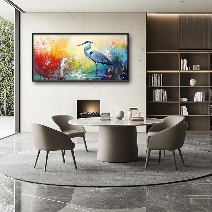 Extra Large Framed Abstract Heron Wall Art,Oversized Colorful Graffiti Heron Wall Decor Pictures for Living Room,Canvas Print Painting Modern Artwork Bedroom Office Bathroom Home Decor 60L x 30W-PawvioPets
