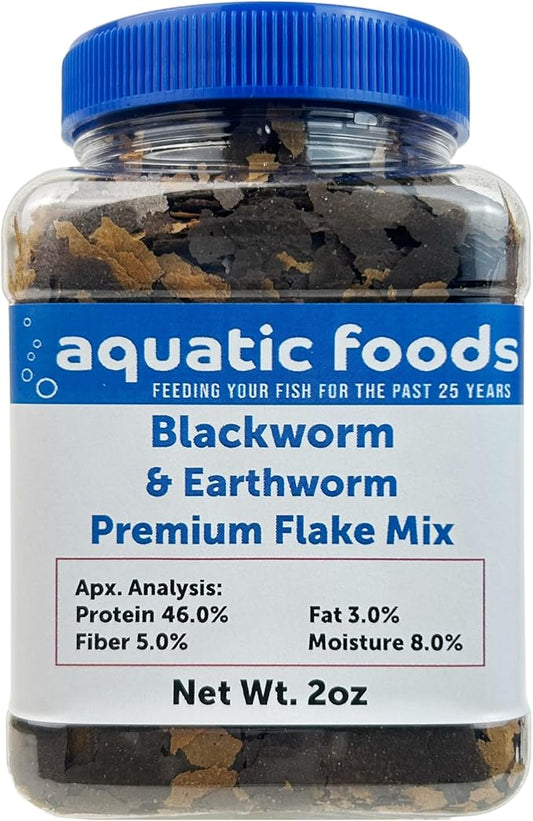 Aquatic Foods Inc. California Blackworm & Earthworm Premium Flakes for Discus, Cichlids All Community Tropical Fish Also Pellet Mix, Wafer Mix Included…2oz-PawvioPets