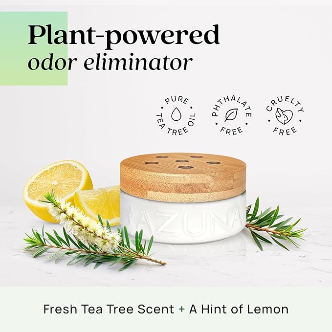 Azuna Air Freshener & Odor Eliminator for Strong Odor | 1 Room Kit Includes (1) Empty Luxe Glass Jar & 8oz Refill with Tea Tree Essential Oil Gel | Natural Scent | Last 60-90 Days-PawvioPets