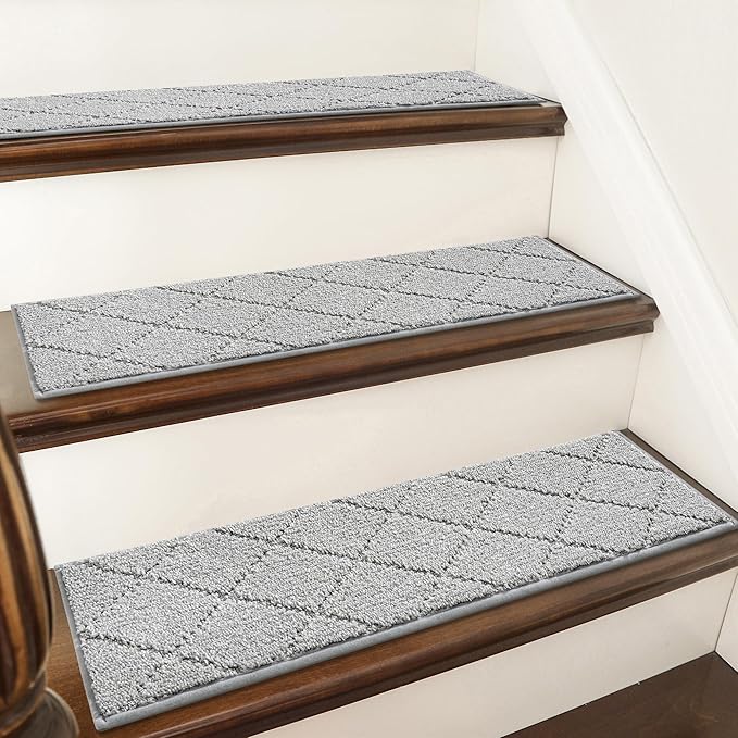 COSY HOMEER Edging Stair Treads Non-Slip Carpet Mat 28inX9in Indoor Stair Runners for Wooden Steps, Edging Stair Rugs for Kids and Dogs, 100% Polyester TPE Backing (10pc, Grey)-PawvioPets