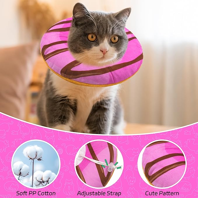Cat Cone Collar Soft, Adjustable Cat Recovery Collars Kitten Cones to Stop Licking, Cute Donut E Collar After Surgery, Anti-Lick Wound Healing Elizabethan Collar for Kittens (Pink, Medium)-PawvioPets