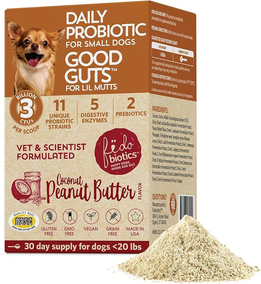 Fidobiotics Good Guts for Lil Mutts Probiotic for Dogs, Billions of CFUs, 11 Strains, 5 Digestive Enzymes, 2 Prebiotics, Digestive Gut Health for Dogs, Adult & Puppy Probiotics Supplements (30 Days)-PawvioPets