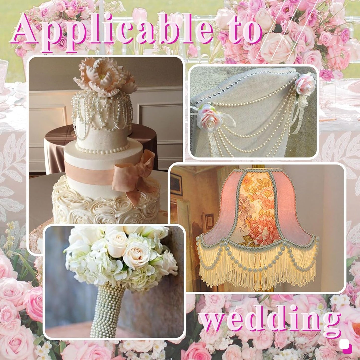 99 Feet 3mm Faux Ivory Pearl Strings Garland for Crafts, Artificial Small Pearl Beaded Trim Chain Strands for Wedding Centerpieces Party Decoration Christmas Tree Garland, Ivory